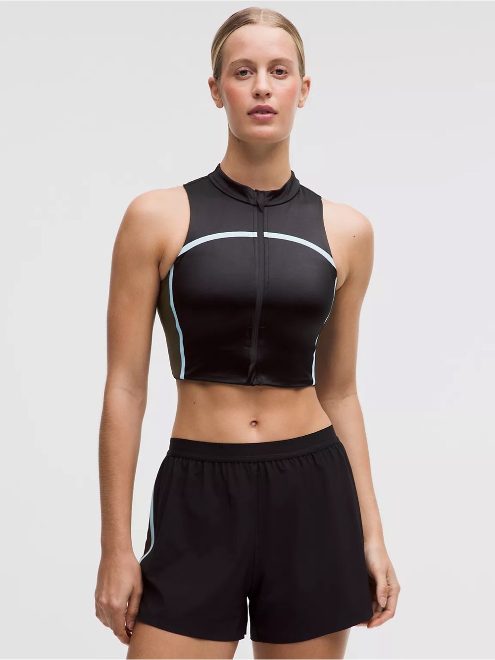 lululemon (M) Satin Shine Full-Zip Tank Top Medium Support, B/C Cup *Stripe